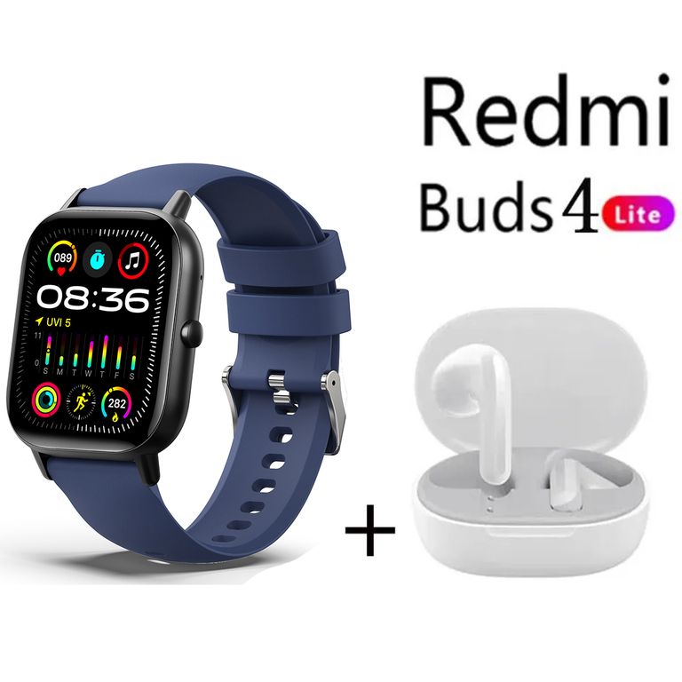 Reloj inteligente Azul + Redmi Buds 4 Lite - Blanco