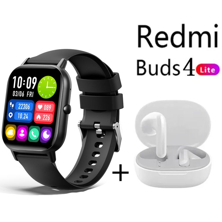 Reloj inteligente Negro + Redmi Buds 4 Lite - Blanco