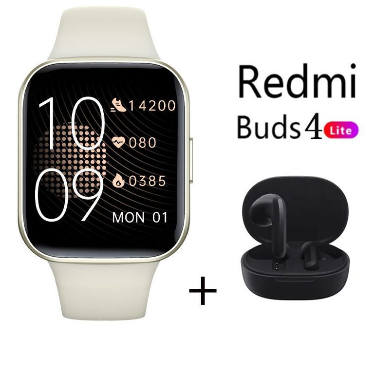 Reloj inteligente Dorado + Redmi Buds 4 Lite - Negro