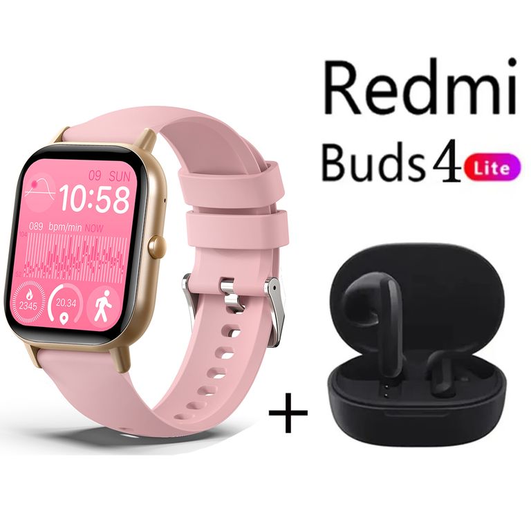 Reloj inteligente Rosado + Redmi Buds 4 Lite - Negro