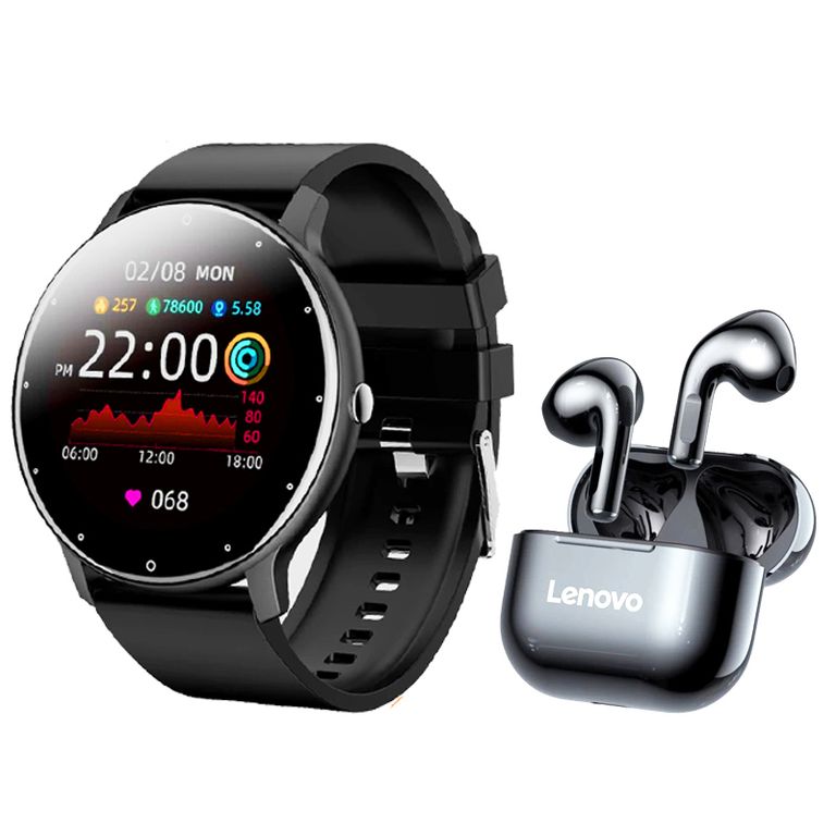 Audífonos LP40 y Toumi Fit 2 Watch - Reloj Inteligente Negro