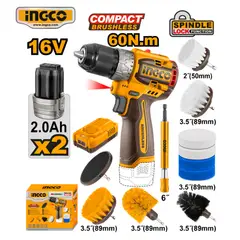 INGCO TOOLS - COSLI240786 TALADRO ATORNILLADOR 60Nm DE 16V + CEPILLOS DE LIMPIEZA