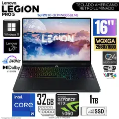LENOVO - Laptop Legion Pro 5 16IRX10 Intel Core i9 14900HX 32GB RAM 1TB SSD RTX 5060-8GB 16" WQXGA