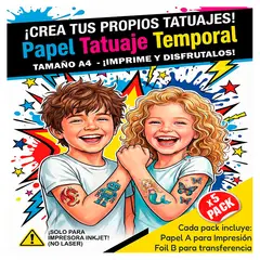 GENERICO - Papel A4 para imprimir tatuaje temporal - Tattoo imprimible x5 packs