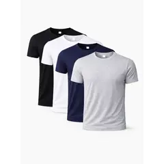 ENKI - Pack 4 Polos Slim Fit Hombre Negro Blanco Azul Marino Gris Melange