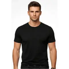ENKI - POLO HOMBRE SLIM FIT 100% ALGODÓN NEGRO CUELLO REDONDO MANGA CORTA BÁSICO PARA USO DIARIO