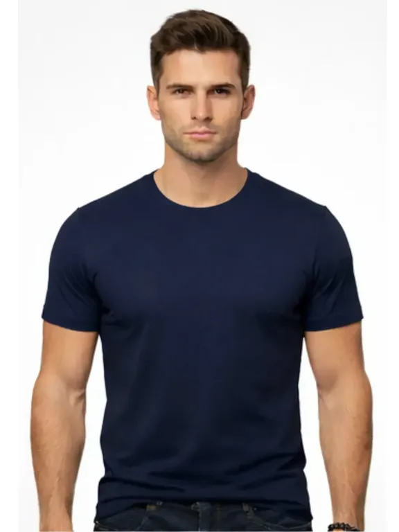 Polo Cuello Redondo Hombre Slim Fit Azul Marino