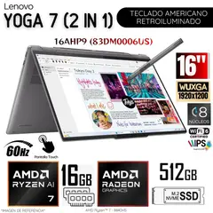 LENOVO - Laptop Yoga 7 16AHP9 2 IN 1 AMD Ryzen 7-8840HS 16GB RAM 512GB SSD 16" WUXGA WIN11 83DM0006US