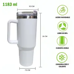 GENERICO - TERMO VASO DE ACERO INOXIDABLE CON SORBETE COLOR BLANCO