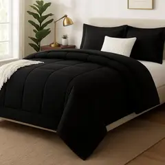 GENERICO - EDREDON MICROFIBRA 2 PLAZAS CUADROS NEGRO + FUNDAS ALMOHADA PROMO