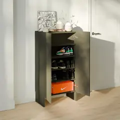 R&R MUEBLES - Zapatera con Corte para Zócalo Mía 2 Puertas Negro