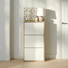 R&R MUEBLES - Zapatera con Corte para Zócalo Lucía 3 Puertas BlancoDuna