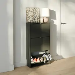 R&R MUEBLES - Zapatera con Corte para Zócalo Lucía 3 Puertas Negro