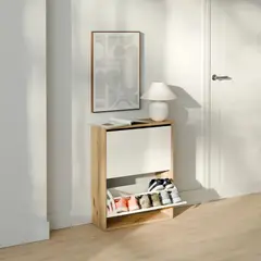 R&R MUEBLES - Zapatera con Corte para Zócalo Masiel 2 Puertas BlancoDuna