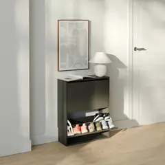 R&R MUEBLES - Zapatera con Corte para Zócalo Masiel 2 Puertas Negro