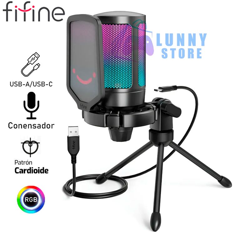 Micrófono Ampligame A6v Rgb Usb Cardioide - Black Color Negro