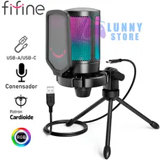 FIFINE - Micrófono Ampligame A6v Rgb Usb Cardioide - Black Color Negro