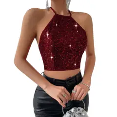 GENERICO - Top halter con espalda abierta y lentejuelas