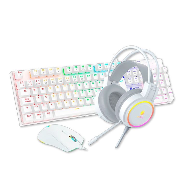 Teclado Mouse Auricular Gaming Gc-3100 X3 Sw Red Rgb Mecánico Color Blanco