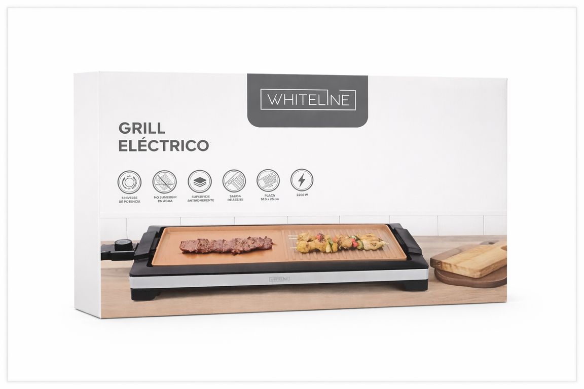 Grill Eléctrico Antiadherente 2200W Placa 51.5 x 25 cm