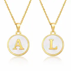 GENERICO - Collares de Pareja Letras A y L con Nácar en Acero Inoxidable Dorado 50 cm