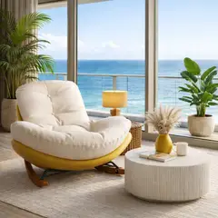 GENERICO - SILLA SILLÓN MECEDORA RECLINABLE SOFÁ COLUMPIO RELAJANTE PREMIUM NÓRDICO TUMBONA 30° CAMELL-BEIGE