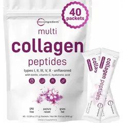 GENERICO - Micro Ingredients Polvo de péptidos de colágeno múltiple, 40 paquetes de barras
