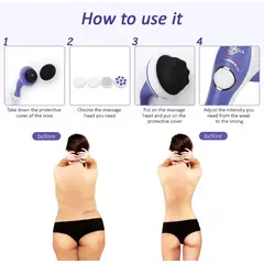 GENERICO - Masajeador Corporal con 4 Cabezales Cambiables en Blanco/Morado