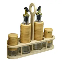 EVERSO - Especiero Condimentos De Madera 4 Frascos Cocina Organizador Madera