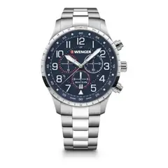 WENGER - Reloj Attitude correa de acero inoxidable dial azul