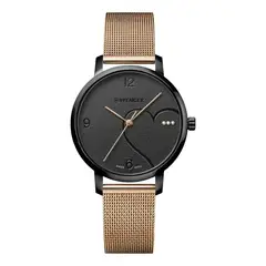 WENGER - Reloj Metropolitan Donnissima correa mesh color rose gold dial negro