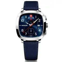 WENGER - Reloj Vintage Sport Chrono correa Smartcycle color negro dial azul