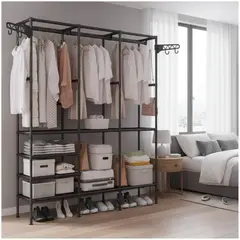 GENERICO - Ropero Colgador Organizador de Ropa 3 Cuerpos 173x160x36cm - Negro - M