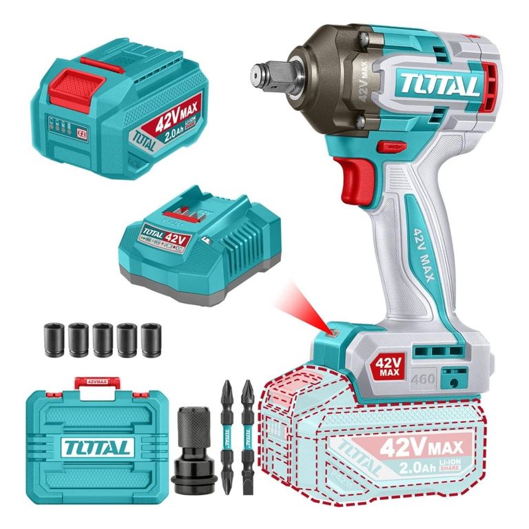 Llave de Impacto 12 460Nm + 1 Batería y Cargador 42v Total