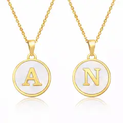 GENERICO - Collares de Pareja Letras A y N con Nácar en Acero Inoxidable Dorado 50 cm