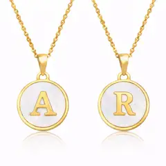GENERICO - Collares de Pareja Letras A y R con Nácar en Acero Inoxidable Dorado 50 cm