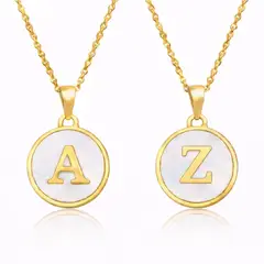 GENERICO - Collares de Pareja Letras A y Z con Nácar en Acero Inoxidable Dorado 50 cm