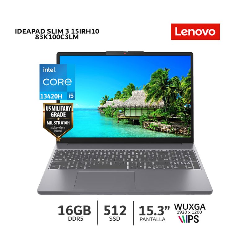 Laptop IdeaPad Slim 3 15IRH10 i5-13420h 16Gb Ram, 512Gb SSD, 15.3' WUXGA IPS - 83K100C3LM