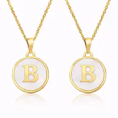 GENERICO - Collares de Pareja Letras B y B con Nácar en Acero Inoxidable Dorado 50 cm