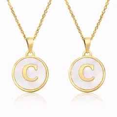 GENERICO - Collares de Pareja Letras C y C con Nácar en Acero Inoxidable Dorado 50 cm