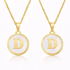 GENERICO - Collares de Pareja Letras D y D con Nácar en Acero Inoxidable Dorado 50 cm