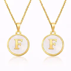 GENERICO - Collares de Pareja Letras F y F con Nácar en Acero Inoxidable Dorado 50 cm