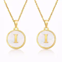 GENERICO - Collares de Pareja Letras I y I con Nácar en Acero Inoxidable Dorado 50 cm