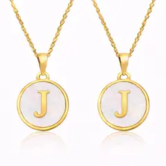 GENERICO - Collares de Pareja Letras J y J con Nácar en Acero Inoxidable Dorado 50 cm