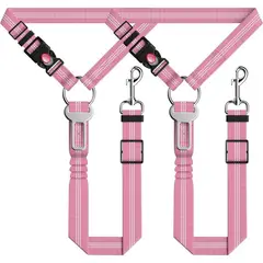IMPORTADO MC - Pack 2 unds. Correa para Perros de Seguridad en Coche Ajustable Multifuncional 3 en 1 Color Rosa
