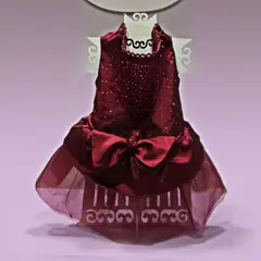 GENERICO - VESTIDO ELEGANTE GUINDA MASCOTA CON TUL Y RHINESTONES - TALLA XXS