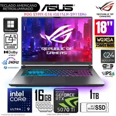 ASUS - Laptop Rog Strix G18 G815LR-S9118W Intel Core Ultra 9 275HX 16GB RAM 1TB SSD RTX 5070 Ti-12GB 18" WQXGA