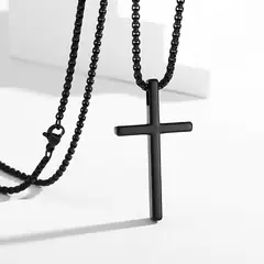 GENERICO - Collar minimalista negro de cruz unisex