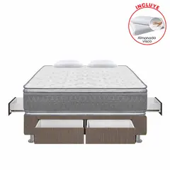 FORLI - Cama 4 Cajones Igneo Pillow Marrón Queen
