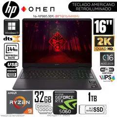 HP - Laptop OMEN 16-AP0053DX AMD Ryzen 9-8940HX 32GB RAM 1TB SSD RTX 5060-8GB 16" 2K Win 11 Home